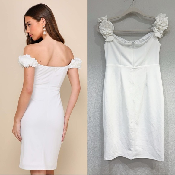 NWOT Lulus Pretty Presence White Off-the-Shoulder Floral Strap Mini Dress - Picture 2 of 9